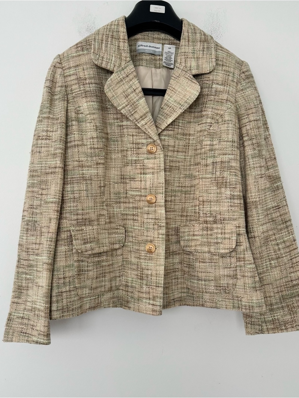 Alfred Dunner Blazer Jacket 12P Beige Neutral Textured Tweed Work Office Church